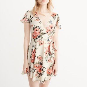 Abercrombie & Fitch Floral Faux Wrap Dress - Cream